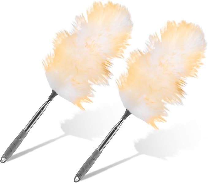 2Pcs Extendable Lambswool Duster Lightweight Ceiling Cleaning Lambswool Duster with Stainless Steel Pole for Ceiling Cabinet