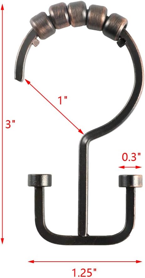 Utopia Alley HK1RB Deco Flat Double Roller Shower Curtain Hooks; Oil Rubbed Bronze