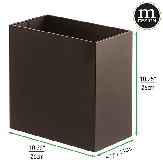 mDesign Small Steel Rectangular 2.4 Gallon/9.1 Liter Trash Can, Waste Basket for Bathroom, Bedroom, Home Office - Holds Garbage, Recycling, Household Items - Linn Collection - Bronze