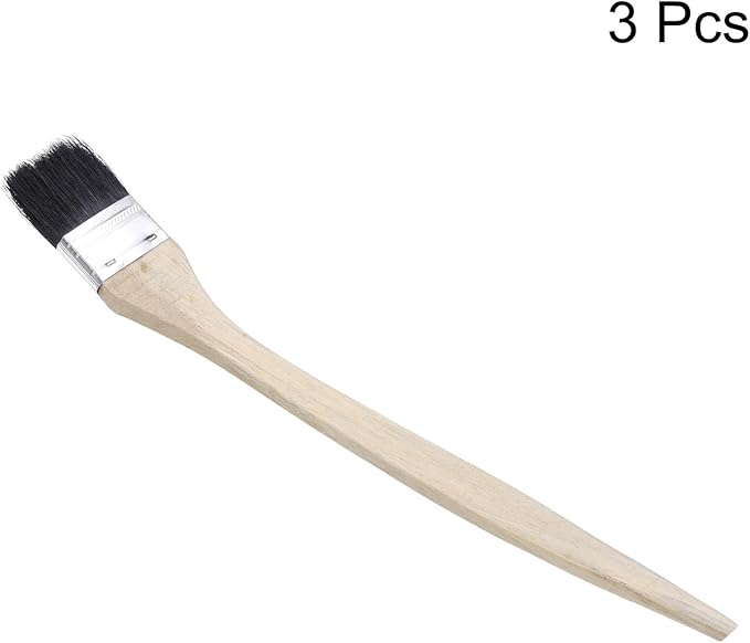 uxcell 3pcs Bent Radiator Paint Brush 1.5" Width Curved Wall Paint Soft Bristle Brushes with Long Wood Handle for Painting DIY Wall Treatment
