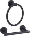 Matte Black Toilet Paper Holder Set, Stainless Steel Towel Ring, Double Post Pivoting Toilet Paper Holder and Hand Towel Holder Set for Bathroom,Bathroom Hardware Accessories Set Black