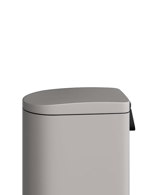 Garvee 2.6 gal / 10 L Metal Bathroom Trash Can with Lid, Slim Waterproof Garbage Can for Bedroom, Small Step-on Trash Bin with Inner Bucket, Rear Handle, Soft Close Lid, Grey
