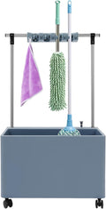 Floor Mop Sink, Mop Service Basin with Cleaning Tool Rack, Floor Mount Slop Sink with Wheels, With Drainage, for Kitchen, Laundry Room, Bathroom and Industrial Use (4 Mop Slots/5 Hooks)