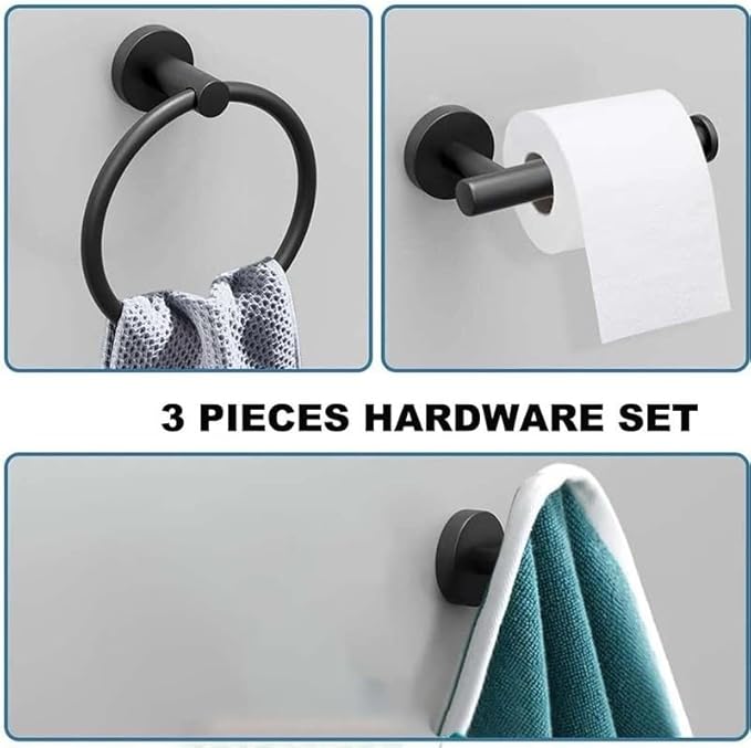 Towel Ring Set 3 Pieces Bathroom Kit Accessories Restroom Towel Holder Toilet Paper Holder and Hook Set Stainless Steel Bathroom Hardware (Brushed Nickel)