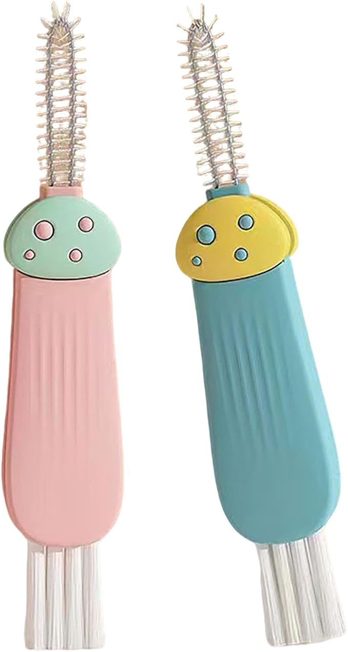 3 in 1 Cup Lid Gap Cleaning Brush Multifunctional Bottle Cleaning Brush for Water Bottle Cup Lid Gap for Gaps of Various Containers (Blue Pink(Mushroom))