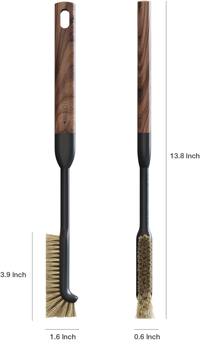 Cleaning Brush, Diveotree Hard Bristle Brush for Deep Cleaning Grout, Sink, Cup, Teapot, Bottle, Blender, Multi-Purpose Brush wih Long Handle for Kitchen (Brown)
