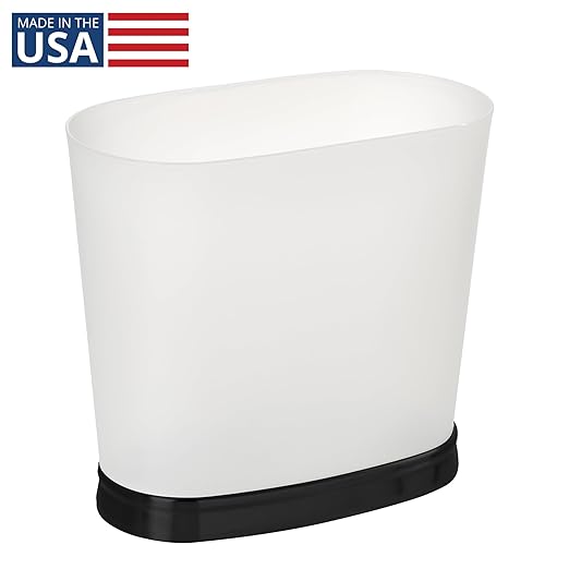 iDesign Slim Bathroom Trash Can, Small Plastic Garbage Can for Bedroom, Office, Desk, or Dorm, Frost/Matte Black