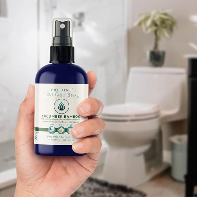 PRISTINE Toilet Paper Spray, As Seen on Shark Tank, More Natural Personal Cleansing Wipes & Flushable Wet Wipes Alternative, Spray Toilet Paper to Create Flushable Wipe, Cucumber Bamboo, 4 fl oz