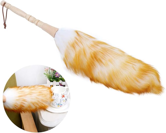 Lambswool Dusters with Wooden Handle,Anti Static Soft Wool Duster Dust Cleaner,Household Furniture Cleaning Tool for Cleaning Home, Office, and Car