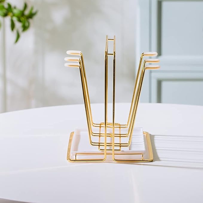 Metal Cup Drying Rack with 6 Hooks, Bottle Drying Rack with Drain Tray,Coffee Mug Holder,Mug Organizer Golden