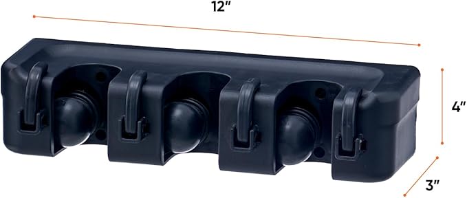 Superio Mop and Broom Holder Wall Mount Storage Organizer for Kitchen, Garage, Garden, 3 Slots (2 Pack, Black)
