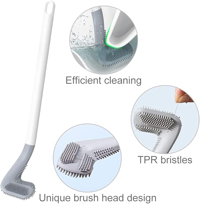 Toilet Brush, Long Handle Golf Toilet Brush with Holder 360° Deep Cleaning Flexible Silicone Toilet Cleaner Brush Wall Mounted for Bathroom (2Pcs White Brush)