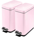 Home Zone Living 2-Pack 1.3 Gallon Small Pink Bathroom Trash Can with Lid and Step Pedal, Stainless Steel Wastebasket with Slim Design for Home and Office, 5 Liters