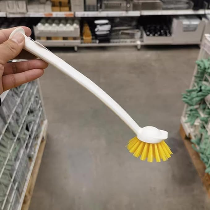 2 Pcs Scrub Brush with Handle 11'' Dish Scrubber Brush Kitchen Sink Brush Long Handle Dish Cleaning Brush for Kitchen Dishes Pot Sink Cleaning,Yellow