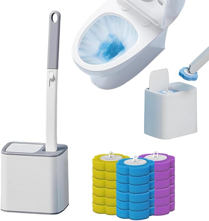 Disposable Toilet Brush, 2026 New Toilet Brush Holder, Compact Wall Mounted Toilet Brush for Modern Bathrooms, Hygienic Toilet Cleaner for Families (Gray+18PCS Brush Heads)