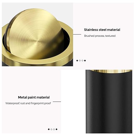 9L/2.4GAL Black Bathroom Trash Can,Gold Small Trash Can with Lid,Garbage cans for Bathroom, Hotel,Office,Lundry,Powder Room (ＢＬＡＣＫ)