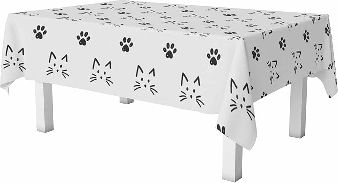 Cat Faces and Paws Rectangular Tablecloth Cartoon Cute Footprint 52x70 Table Cloth for Wedding Party Banquet,Dining Kitchen Table Cover