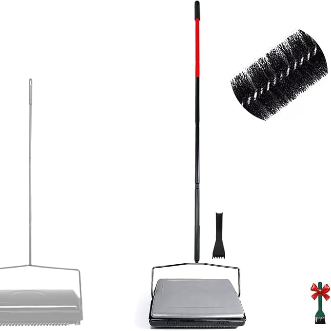 EZ SPARES Quiet Carpet Sweeper,Floor Sweeper with Pig-Bristles,Suitable for Carpet Cleaning Power,Roller Brush Strong,Bristle Sweeper,Great for House,Office,Kitchen,Carpet(Silver)