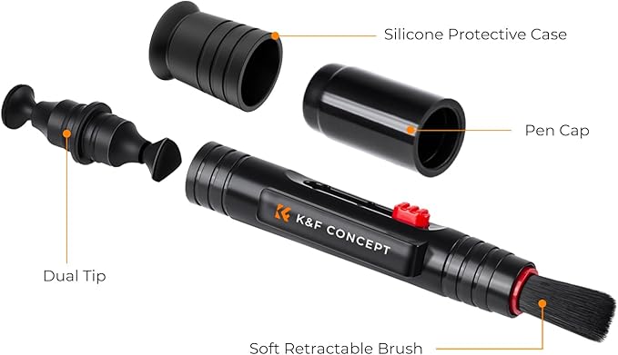 K&F CONCEPT Professional Lens Cleaning Pen with Soft Brush, Carbon Head Lens Cleaning Pen Compatible with Canon, Nikon, Pentax, Sony Digital Camera Cleaning,AR VR Glasses Cleaning