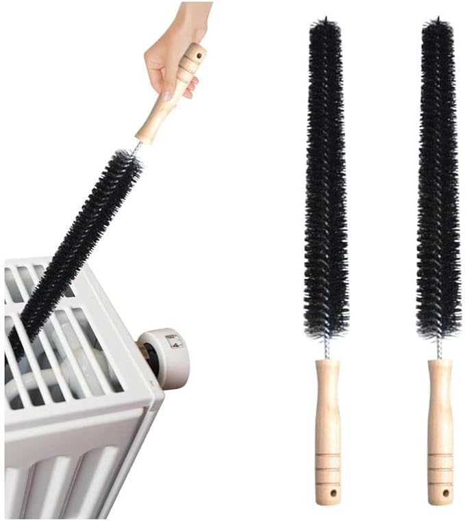 Two Radiator Cleaning Brushes, Dryer lint Brush Vent Cleaner, with Wooden Handle and Hanging Hook and Loop, are Essential Household Cleaners. ﻿