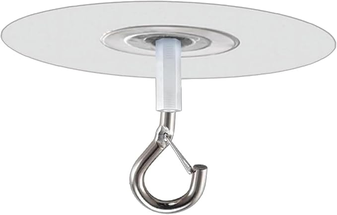 Adhesive Ceiling Hook - Weight-Bearing Stick-On Ceiling Hook, Sticky | Drill Free Hanging Hook with Safety Clasp, Water Resistant for Plants Chimes Storage
