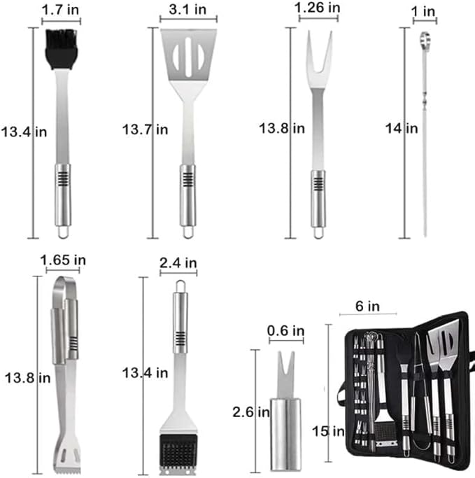 BBQ Accessories Kit - 20pcs Stainless BBQ Grill Tools Set for Smoker Camping Barbecue Grilling Tools BBQ Utensil Set Outdoor Cooking Tool Set with Canvas Bag Gift for Thanksgiving Day, Christmas
