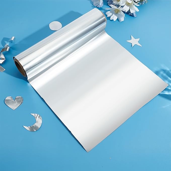 BEUNITONE 8 Metre Heavy Duty Silver Foil Roll, 0.1mm Thick Flexible Aluminium Sheet for Embossing Art, DIY Craft Projects, Practical Home Repairs and Creative Gift Wrapping (11.8 inch X 26.3ft,Silver)