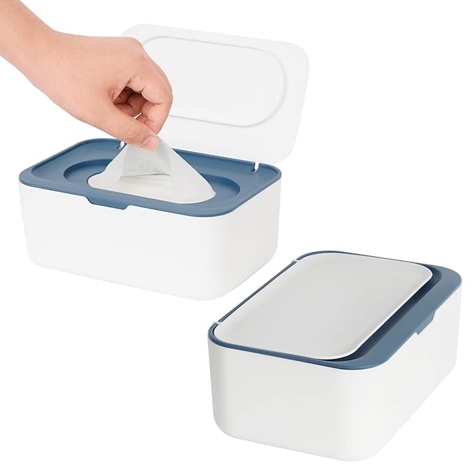 2 Pack Wipes Dispenser, Wipe Holder for Baby & Adult, Seposeve Refillable Wipe Container, Keeps Wipes Fresh, One-Handed Operation. Non-Slip, Easy Open/Close Wipes Pouch Case(2 Blue)