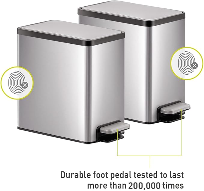 EKO 2 Pack Small Bathroom Trash Can with Lid Soft Close, Step Pedal, 6 Liter / 1.6 Gallon Stainless Steel Garbage Can with Removable Inner Bucket, Waste Basket for Bathroom, Bedroom
