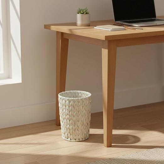 Wicker Trash Can,Bathroom Trash Can,Wicker Waste Basket for Bathroom,Decorative Boho Small Waste Basket for Bedroom,Office,Cream White 2 Gallon