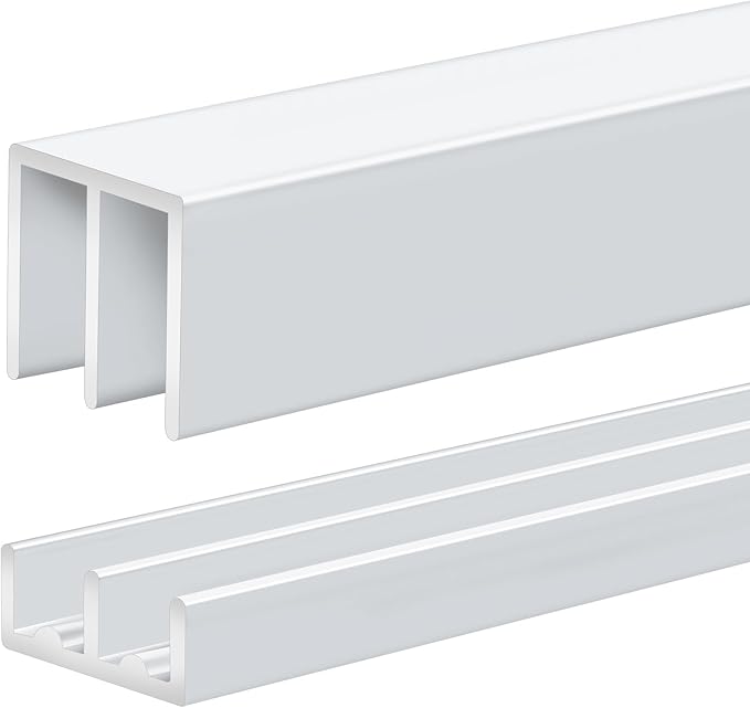 Landical 1 Set 4 ft White Aluminum Sliding Door Track Set for 1/4" Thick Panels Closet Glass Doors Cabinet Window Aluminum Alloy Metal Sliding Track