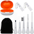 9 Pieces Hearing Aid Case Portable Storage Box with Cleaning Brush Kit Tools and Hearing Aid Battery Case (White)