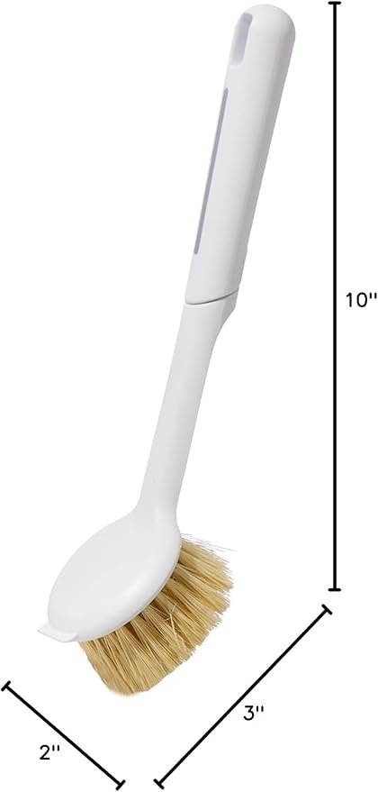 Kitchen Cleaning Brush(Natural Sisal Bristles),Pot Dish Brush Pots Comfortable Long Built-in Scraper Scrub Brush for Pans,Kitchen Sink Cleaning(White