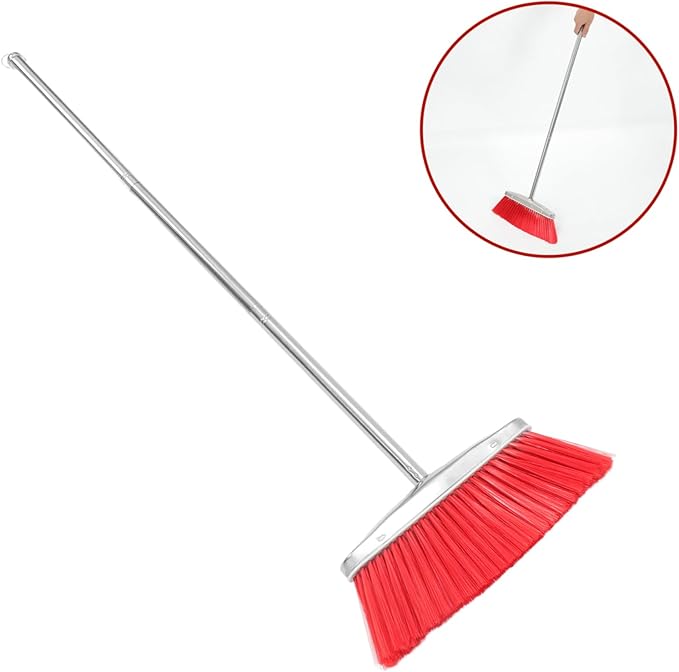 Heavy Duty Commercial Broom with Long Handle Soft Bristles for Efficient Indoor and Outdoor Floor Cleaning for Home Use and Hair Collection
