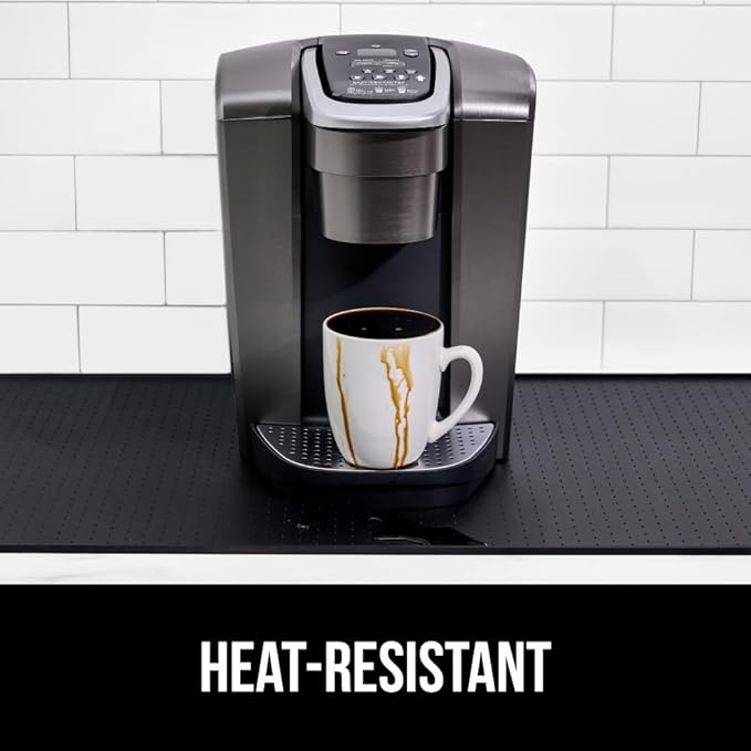GORILLA GRIP Silicone Coffee Mat, Espresso Machine Bar Accessories, Keep Kitchen Counters Clean, Stays in Place, Waterproof and Heat Resistant Dish Drying Mats, Home Decor Essentials, 10x14, Black