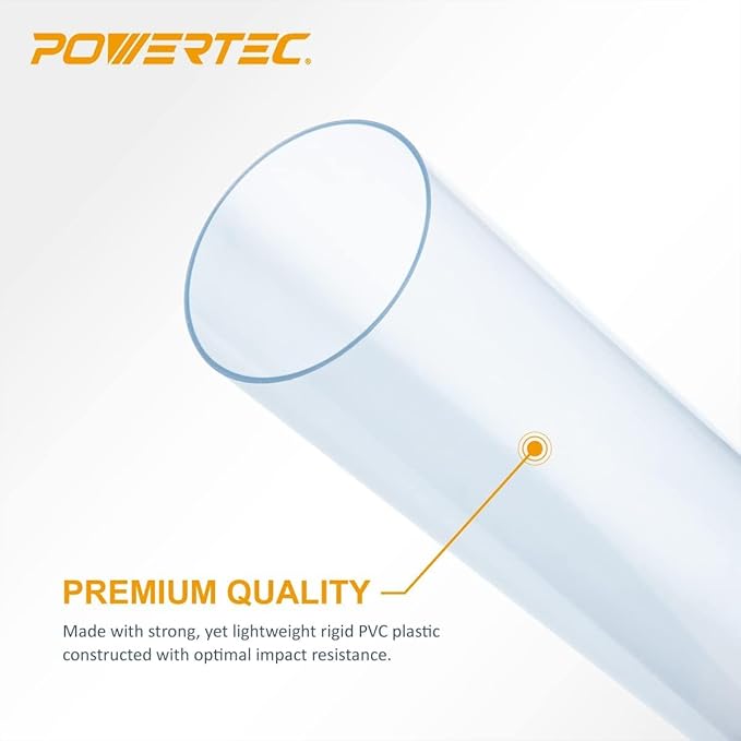 POWERTEC 70427 Clear PVC Pipe 4" x 36" Long with 4 Inch Dust Control Flex Cuff and Dust Collection Floor Sweep