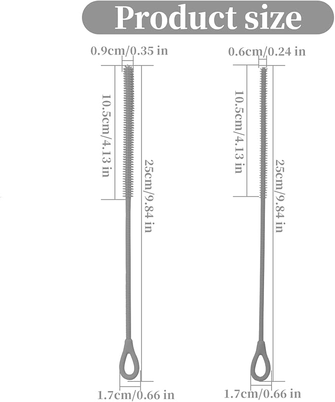 2Pcs Silicone Straw Cleaning Brushes, Extra Long, Used for Cleaning Glass Metal Smoothie Straws and StrawCups,Non-Slip Handle Soft and Bendable, 6mm+9mm. (Gray)