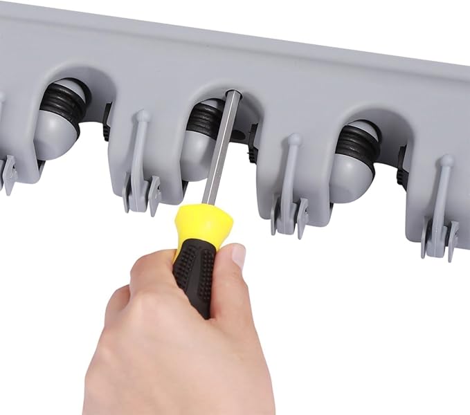 TOGU 2 Pack Mop and Broom Holder Wall Mounted 5 Position Storage Rack with 6 Retractable Hooks Holds up to 11 Tools Utility Weatherproof Holder for Garage Storage Systems Broom Organizer,Gray