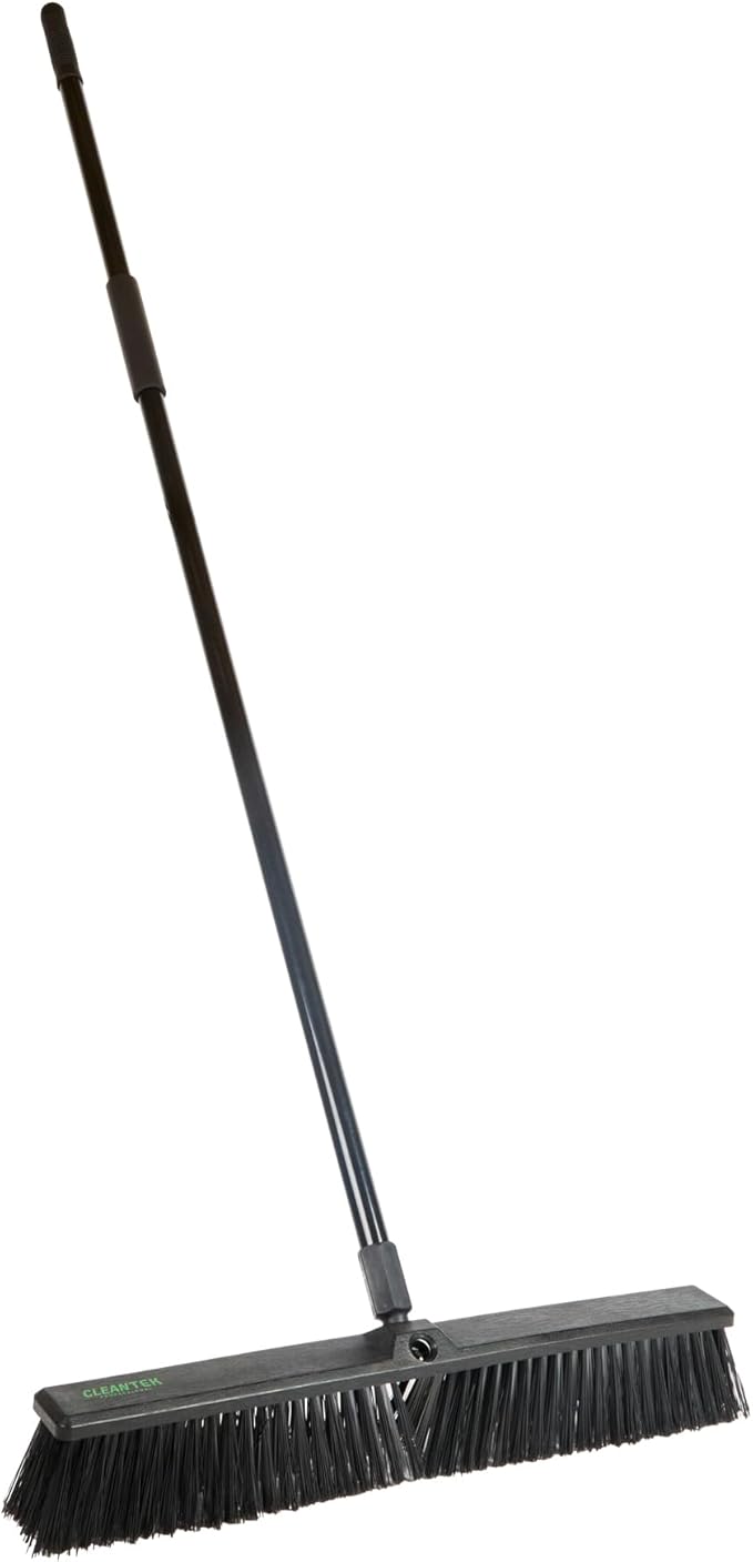 Restaurantware-Clean Tek Professional 23.62 Inch Push Broom, 1 Heavy-Duty Broom with 59â€ Handle - Medium Bristles, 2 Handle Attachment, Wooden, Commercial Use, for Deck, Garage, Yard, Patio