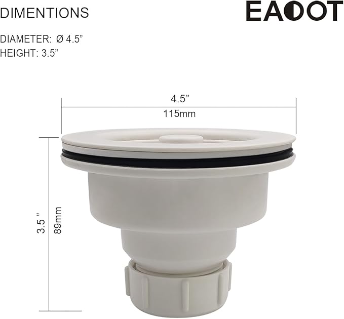 3-1/2 Inch Polymer White Sink Drain Assembly with Basket Strainer and Stopper for Quartz, Granite or Fireclay Kitchen Sinks, with 2 Removable Basket Strainers