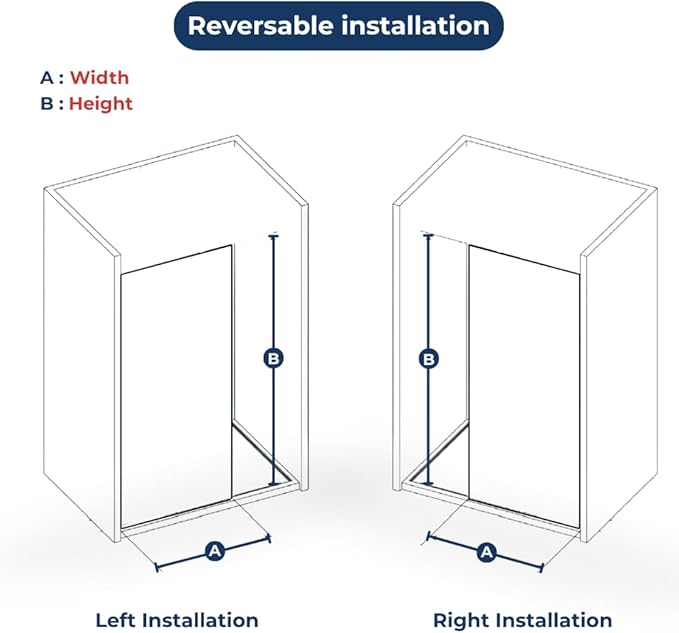 Yana Frameless Shower Door Screen, Fixed Shower Door Panels 3/8" Thick Tempered Glass, Water Repellent, Reversible Shower Wall Panel with Matte Black Finish 36" x 76"