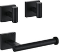 Toilet Paper Roll Holder Stand with 2 Robe Towel Hooks,Wall Mounted Matte Black 3 Piece Bathroom Hardware Set, SUS 304 Stainless Steel, Drilling Hole Bath Accessories (Black)