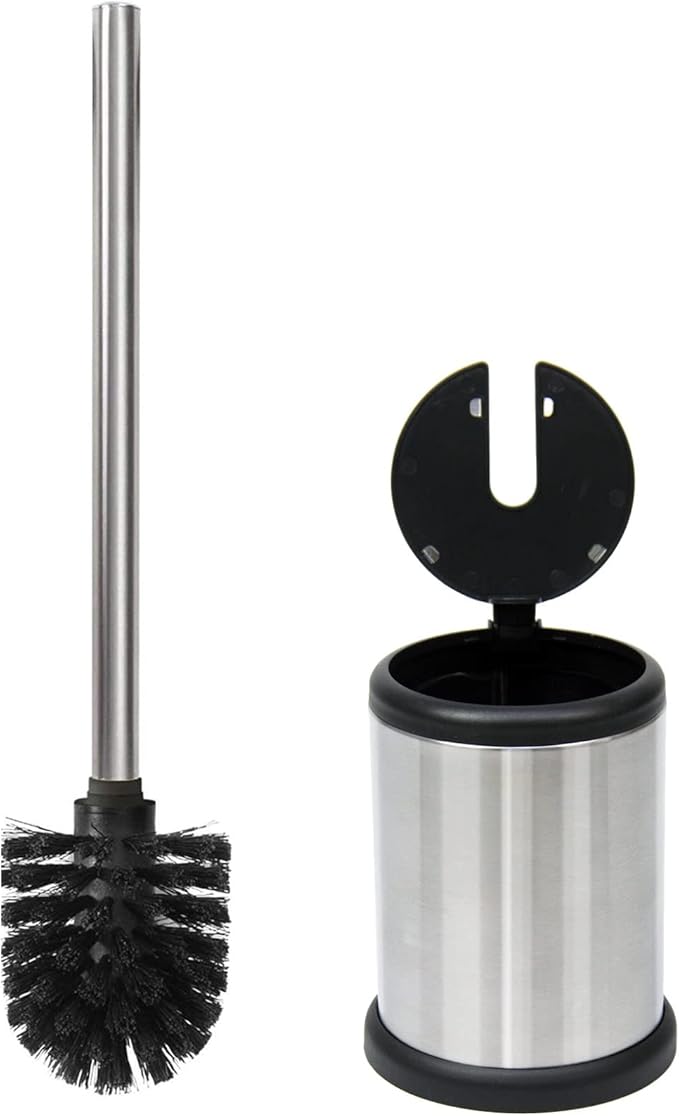 Casaphoria Stainless Steel Toilet Bowl Brush and Holder set for Deep Cleaning,Bowl Scrubber Brush with Lid for Bathroom,Deluxe Freestanding Toilet Brush and Plunger Combo