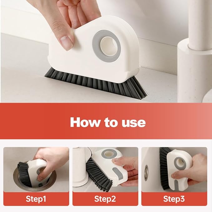 2 in 1 Groove Cleaning Brush Window Track Cleaning Tools, 2024 New Hard Bristle Crevice Cleaning Brush with Hidden Scraper, Shutter Door Window Track Kitchen Cleaning Brushes Kit (1, White)