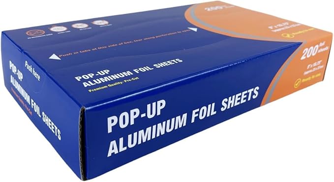 Pre-Cut Aluminum Foil Sheets, 9 x 10.75 Inch, Pop-Up Deli Foil Wraps, 200 Sheets for Sandwiches & Food Prep