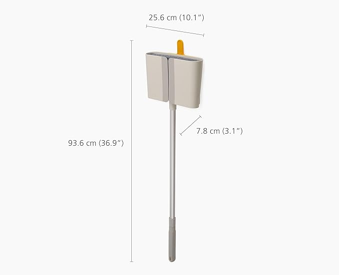 Joseph Joseph CleanTech Wall-Mounted, Adjustable Long Handle Broom Sweeper with Dust-Shield Storage, Indoor Sweeping Floor Brush with Soft Bristles