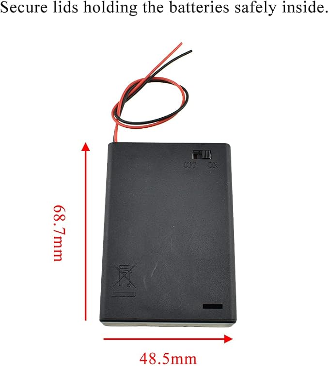 HAHIYO 4.5V AA Battery Holder Bundle with Wire Sturdy Cover Flexible Springs Contact Build-in Switch Batteries Black Case Easy Install 6 Pieces for Wall Clocks Ham Radio Kids Toys