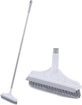 2 in 1 Cleaning Scrub Brush with Long Handle Heavy Duty - 2023 New Shower Powerful Brush and Scraper 2-in-1 Cleaning Tool with Soft Scraper Squeegee, V-Shaped Bristles Scrubber Deck Brush (White)