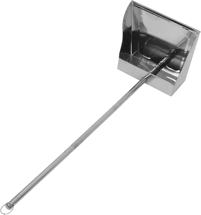 Heavy Duty Long Handled Dust Pan Ergonomic Stand Up Trash Dustpan for Home Garage and Lobby Extra Capacity Stainless Steel Construction No Bending Required