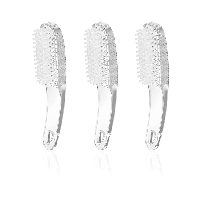 3Pcs Nail Cleaning Brushes, Thick Handle Hand Fingernail Clean Brush Manicure Tools Scrub Cleaning Brushes for Toes and Nails (Clear)
